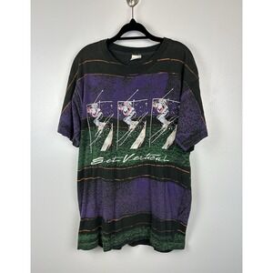 VTG 80s 90s Girardin Single Stitch T-Shirt XL Ski Retro Neon Graphic All Over